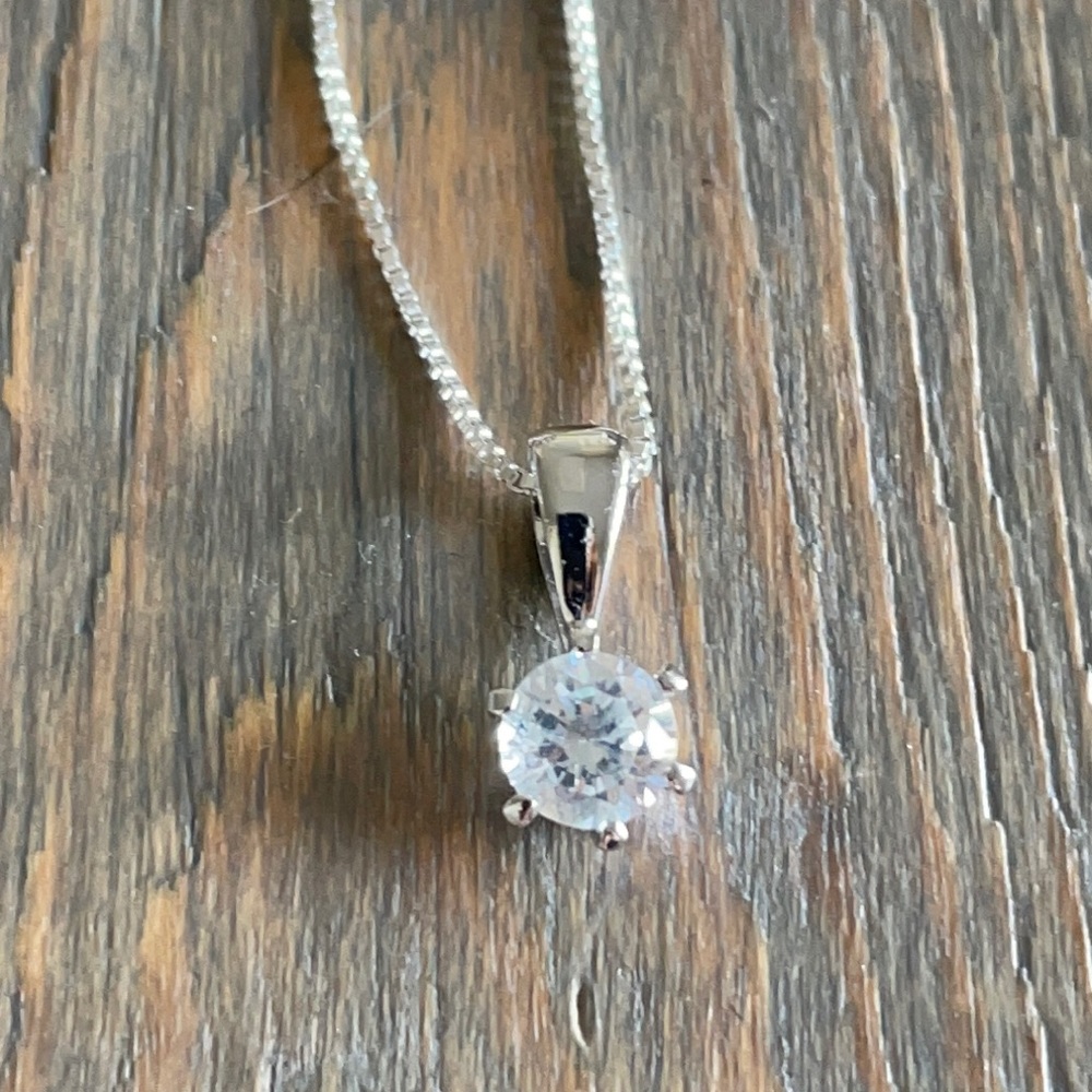 Cubic Zirconia Round Pendant with Sterling Chain